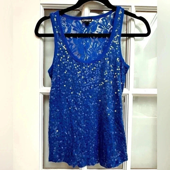 Express | Royal Blue Sequin Embellishment Top Size XS - Picture 7 of 7
